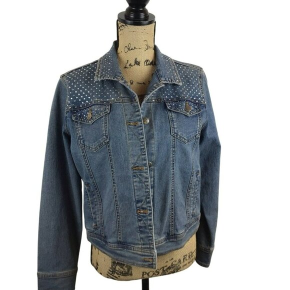 Denim Jacket With Rhinestone Studded Yoke H&J Womens Medium - Picture 6 of 11